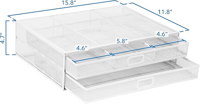 Mount-It! Mesh Computer Monitor Stand Riser [Metal] Desk Organizer with Two Pullout Storage Drawers for Desktop, Laptop, and Printer Accessories and Office Supplies (White)