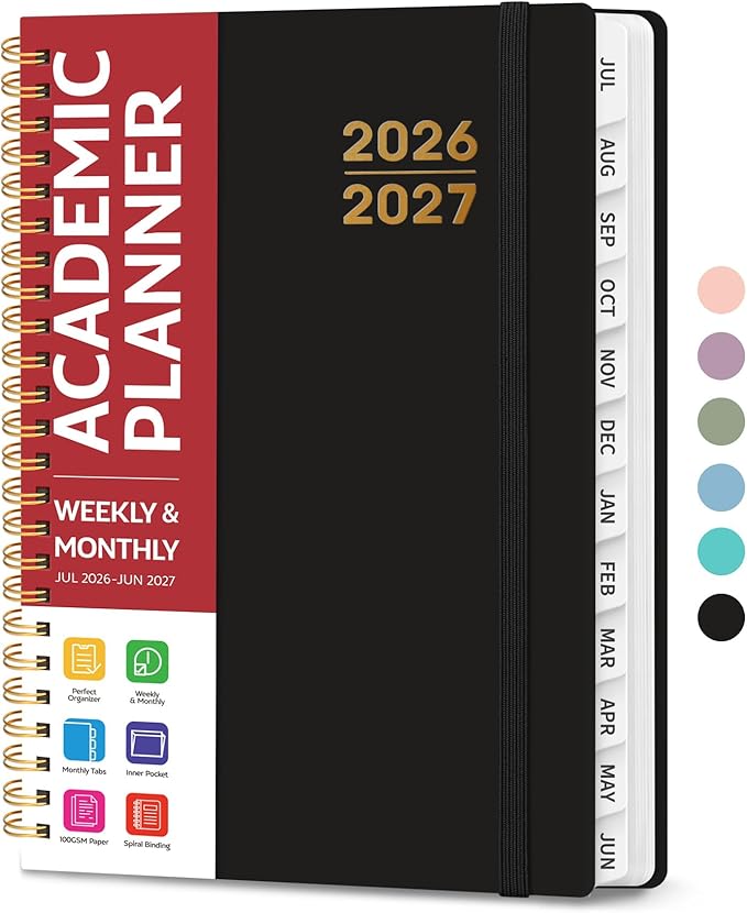 Taja Planner 2026-2027, Jul 2026-Jun 2027 Monthly & Weekly Calendar Book | 6.3" x 8.5", Hardcover Academic Calendar with Tabs, Teacher Student Agenda Book for School Office Supplies - Black