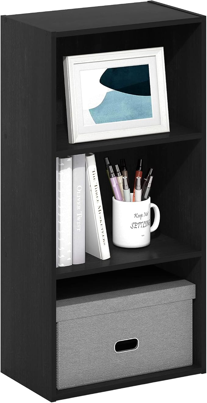 Furinno LUDER 3-Tier Book Shelf, Open Shelves Bookshelf, Blackwood | 9 x 16 x 31.4, Closed Back, Modern Bookcase, for Living Room, Bedroom, Home Office