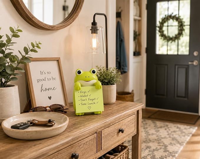 Frog Pop-Up Sticky Note Dispenser for 3 x 3 in Notes, Green | Includes 100 sheets; handmade resin decor for office, home or classroom; gift for teachers, coworkers and frog lovers