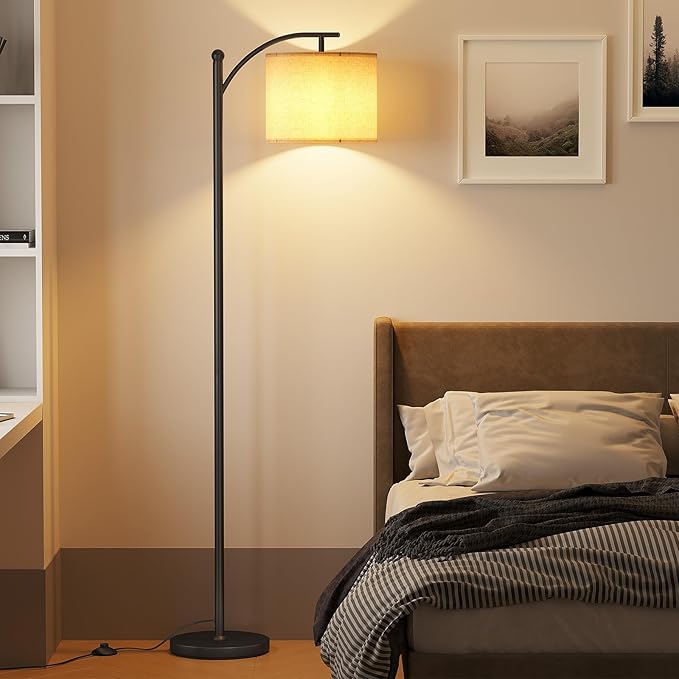 SUNMORY Arc Floor Lamp, Modern Floor Lamp with 3 Color Temperatures Bulb | Metal Standing Lamps with Adjustable Hanging Lampshade,Tall Floor Lamps for Living Room, Bedroom, Office, Black
