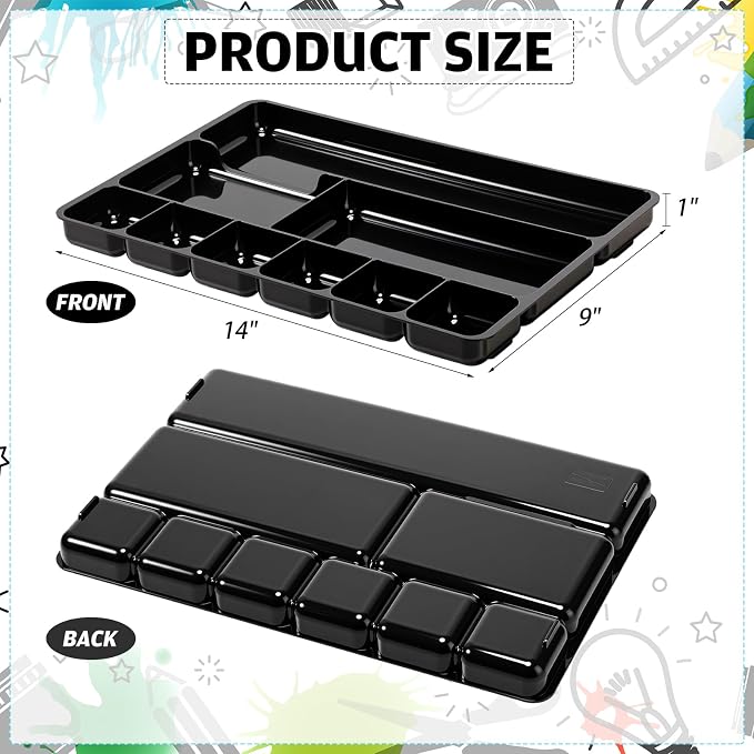 2 Pcs Desk Drawer Organizer Tray 14" x 9" x 1",Black | Shallow Desk Drawer Organizer with 9 Storage Compartments for Home Office Classroom School Organizing Pens Paper Clips