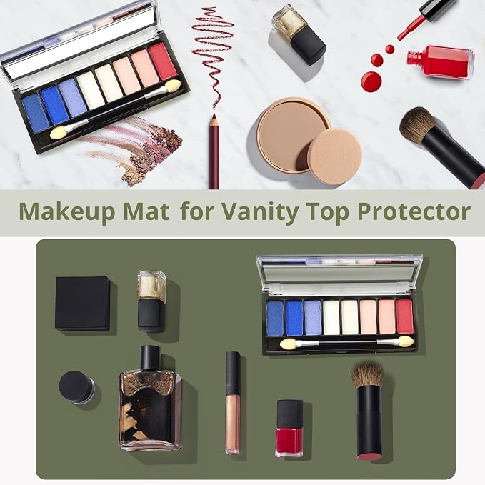 LovePads Makeup Mat for Vanity, 17" x 28" PVC Desk Mat & Dresser Cover Top | Waterproof Desk Protector, Vanity and Desk Accessories; Wipes Clean, Ideal for Writing, Nail Art, Craft Table, Green+Grey