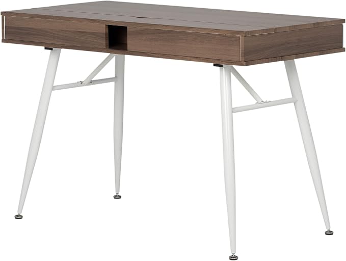 Calico Designs Alcove Modern Desk with Large Split Drawer Storage, White/Chestnut