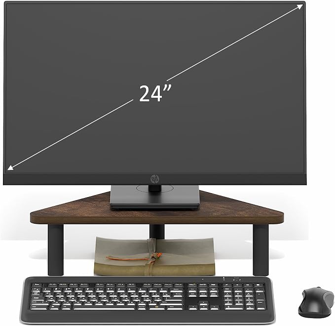 Furinno Turn-N-Tube Monitor Stand Riser, 19.6" Wide Triangle Corner Monitor Riser, Laptop Stand for Desk, Office Desk Accessories, Desktop Organizers and Accessories, Toolless Assembly, Amber Pine