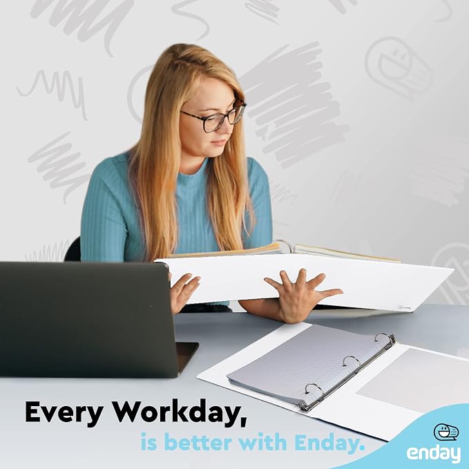Enday 1.5 Inch Binder (6 Pack - White) 3 Ring Binder 1.5 inch with Clear View Cover and 2 Inside Pocket - for Letter Size 8.5 x 11'' Paper, Ideal for School Supplies, Office, and Home