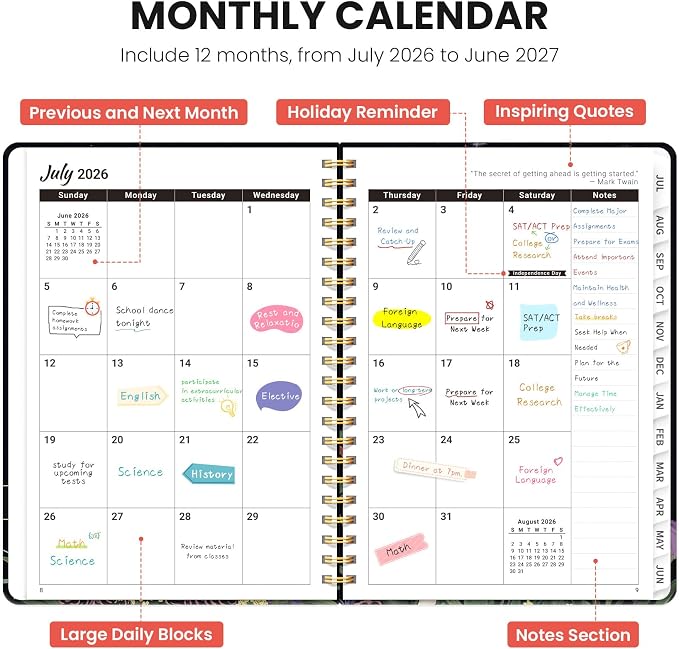 ZOTIA Academic Planner 2026-2027, Monthly & Weekly Jul 2026-Jun 2027 | Forest Myth, 6.3" x 8.5" Calendar Planner for Women, Hardcover Pretty Organizer for Women, School Office Home Supplies