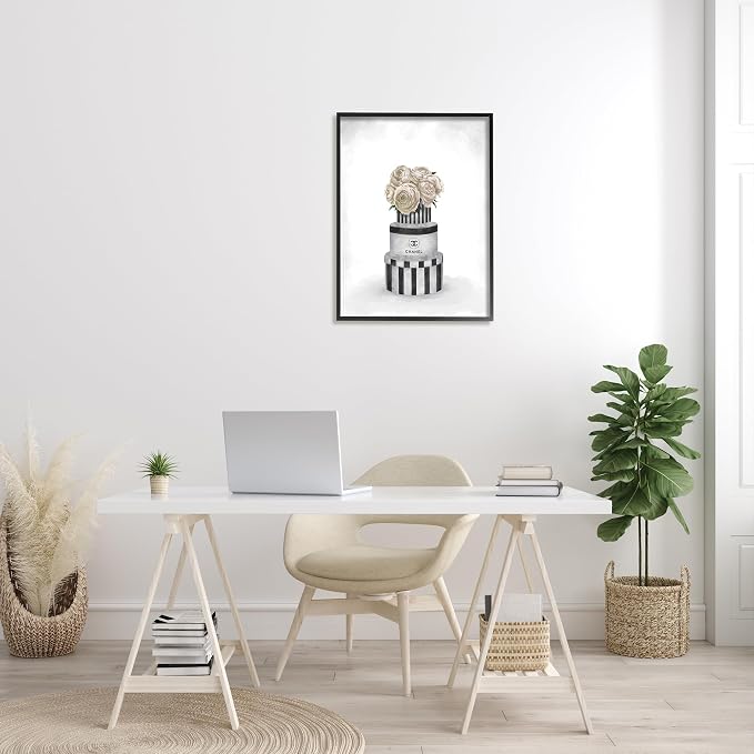 Stupell Industries Fashion Flower Box Stack Neutral Grey Painting, Design by Artist Ziwei Li Wall Art, 24 x 30, Black Framed