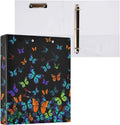 Butterfly Black Round Ring Binders 1.5 Inch Orange Purple Turquoise 3 Ring Clipboard Binder for Office School Work Supplies File Folder Document 200 Sheet Capacity Easy Open