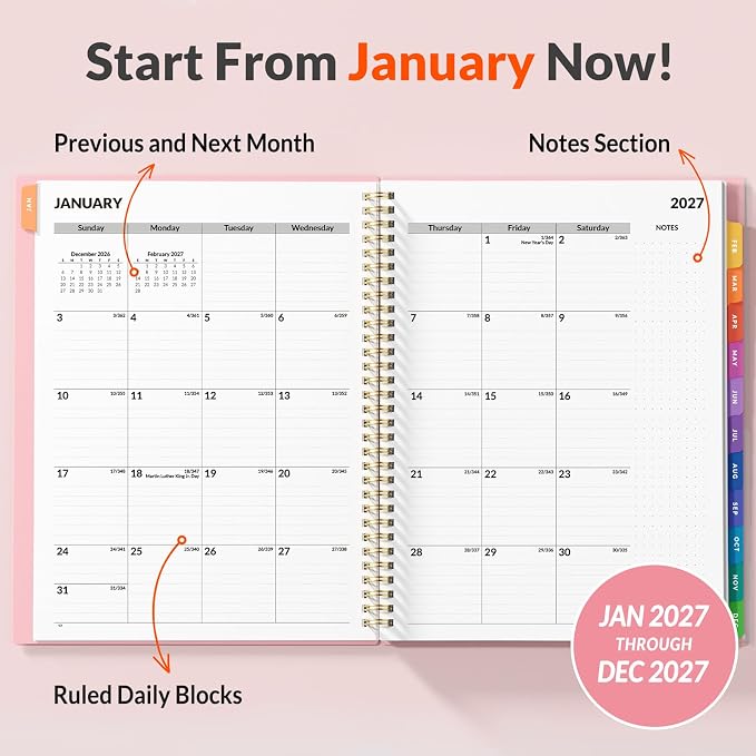 SUNEE 2027 Appointment Book, Quarter-Hourly, Weekly Monthly Planner, 8.5"x11",Pink
