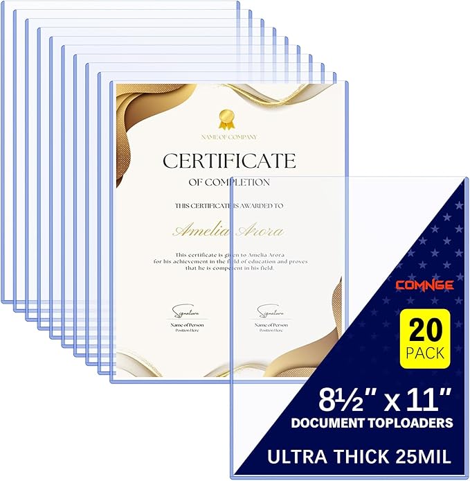 20ct 8.5"x11" Document Toploader - 25Mil Heavy Duty Print Protector Holder | 25Mil Rigid Sleeves Protect Documents, Photos and Prints from Scratches and Bends, Clear Design for Display and Storage