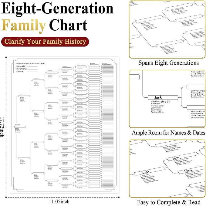 Family History Binder 3 Ring 50 Families Group Sheets 8th Generation Family Tree Chart 16 Sheets Genealogy Binder Burgundy Cover Genealogy Organizer Supplies with Pen Loop Pocket for Families History