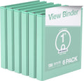 Pack of 6 Premium View Binders, Ring Binders with Clear-View Cover and Interior Pockets, Pastel Color Options, 1 Inch, Mint