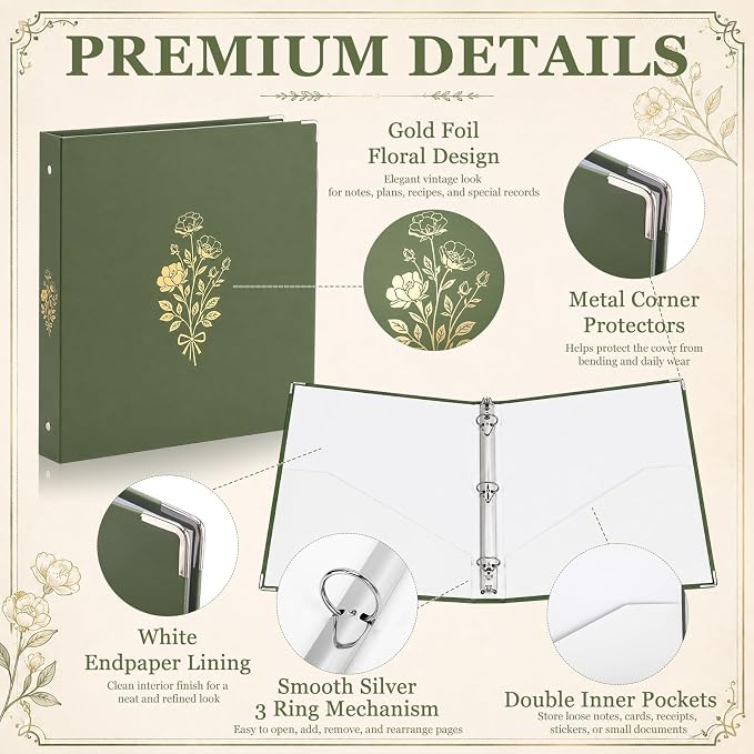 ReliThick 8 Pcs Aesthetic 3 Ring Binders, 1 Inch with Pockets,Cyan Blue | Paper Covers, 175 Sheet Capacity, 2 Inner Pockets, Organizer for 8.5" x 11" Letter Size, School, Office, Home,Floral Color