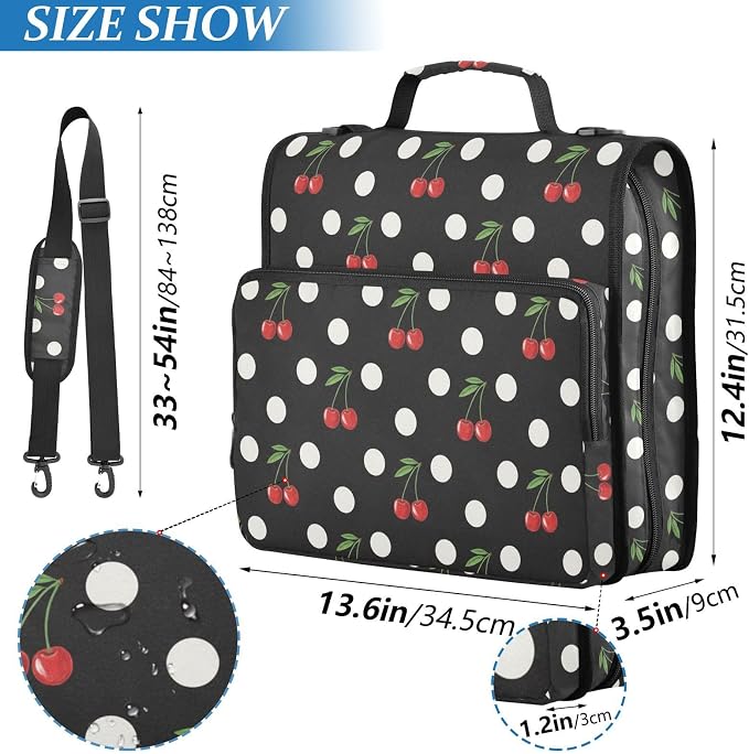 Cute Cherry Dots Pattern 3 Ring Binder Bag 1.5 inch Binder Organizer with Zipper Shoulder Strap 500 Sheet Documents Storage for School Office