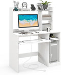 GIANTEX Computer Desk with Hutch, 43.5 Inch Home Office Desk with Keyboard Tray & Charging Station, Laptop PC Table for Workstation, Modern Study Writing Desk for Small Space, Bedroom, White