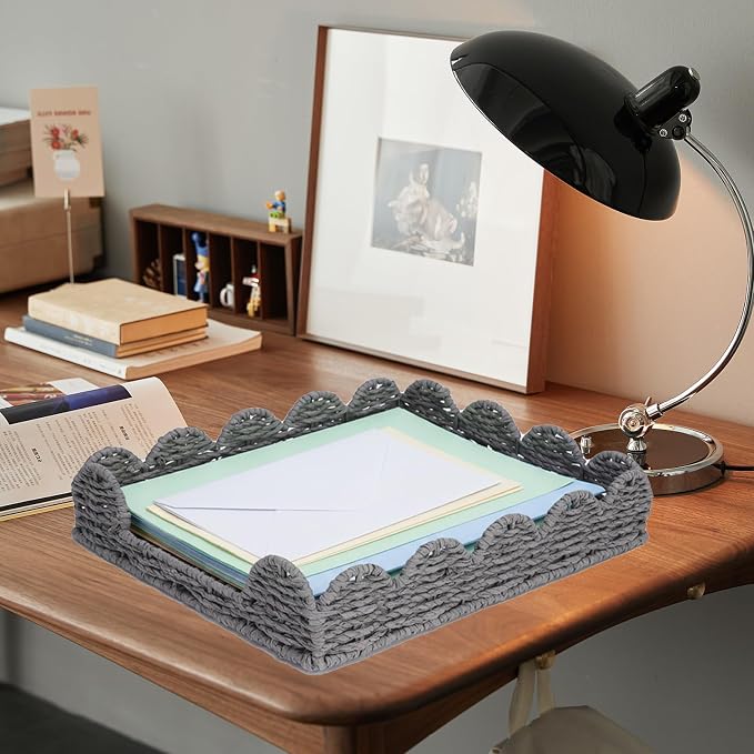 Woven Letter Tray, Paper Tray Organizer for Papers, Documents, Folders, Notebooks, and Stationery, Magazine File Holder, Mail Basket, Desk Organizers and Accessories, Office School Home Storage, Gray