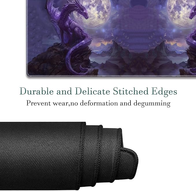 Extended Gaming Mouse Pad 31.5" x 11.8", with Edge Stitching, Non-Slip Rubber Base Keyboard Pad, Suitable for Work, Game, Office, Home and Coasters, Starry Purple Dragon