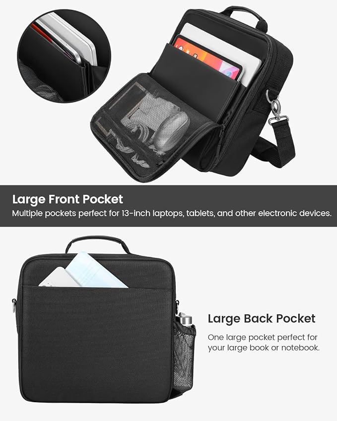 Zipper Binder 3 Inch D-Ring 3 Ring with Water Bottle Holder | Binder with Strap for School/Office, 700 Sheet Capacity-Multiple Pockets, Fit for 13" Tablet/Laptop, Black