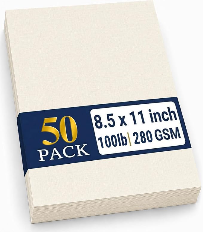 50 Sheets Ivory Linen Paper Textured Cardstock 8.5 x 11, 100 lb Card Stock Paper Letter Size Cardstock for Invitations, Greeting Cards, Card Making, Crafting, Die Cutting and DIY Projects