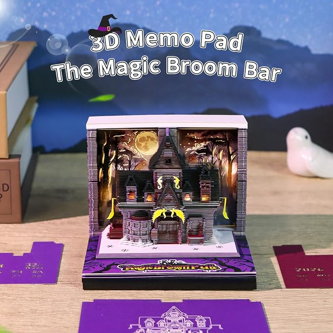 3D Time Piece Calendar, 2027 Desk Calendar With LED Light, 3d Tree Memo Pad Creative Desk Calendar, Christmas Gift for Colleague Friend, Desktop Decoration (Broom Bar)