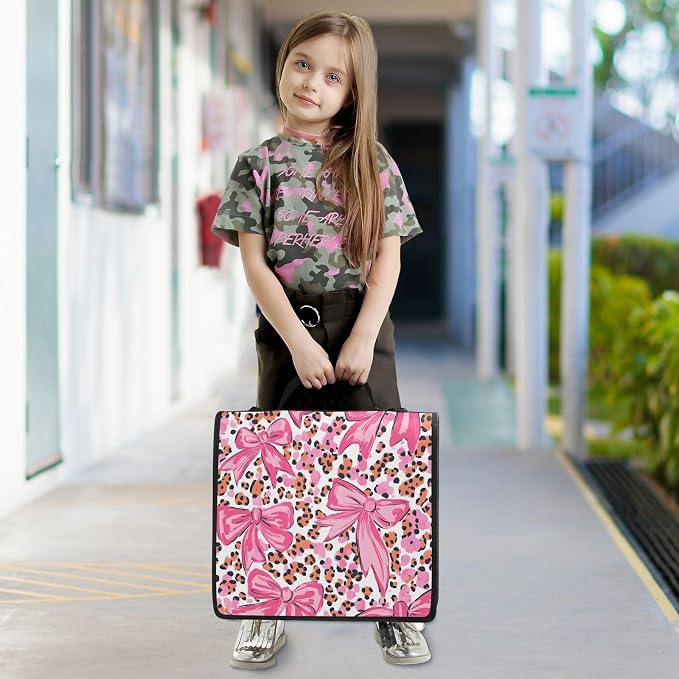 Custom 3 Ring Zipper Binder Pink Bow Leopard Print Personalized Name 1.5 inch Binders Large Capacity Multi Pockets for School Office Supplies
