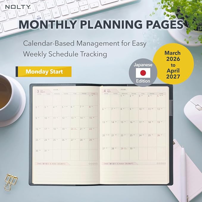 NOLTY Business Basic Diary A5 Weekly Planner 2026, April Start, Japanese Edition, Light Blue, 2026-9203