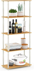 Furinno TURN-S-TUBE Storage Shelves, 5-Tier Book Shelf, Corner Shelf, Toolless Open Shelves, Classic Tubes, for Organization and Storage, Living Room, Garage, Home Office, Beech