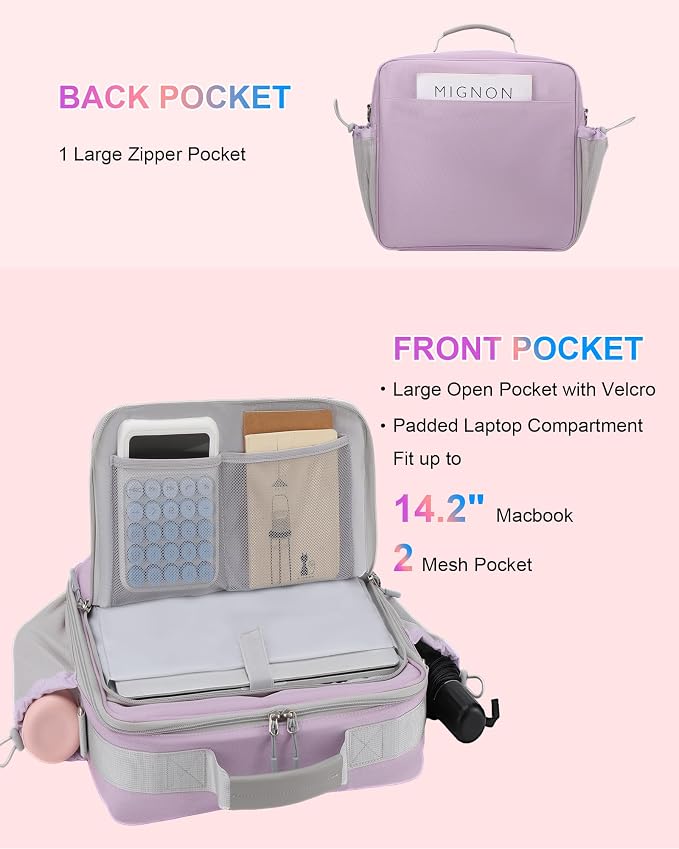 3 Ring Zipper Binder 3 Inch D Rings with Double Water Bottle Holder | Cute Initial Water-Resistant Zip Up Binder for School Office, 700-Sheet Capacity & Shoulder Strap & Laptop Pocket, Purple