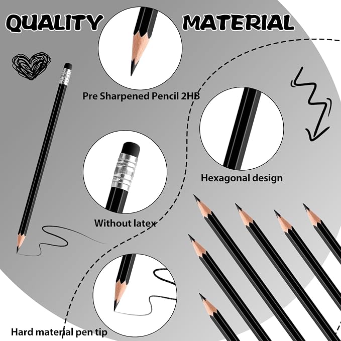24PCS Erasable Colored Pencils with Eraser Pre Sharpened Pencil 2 HB - Ideal for Checking, Grading, Tests & Office/School Supplies (Black)
