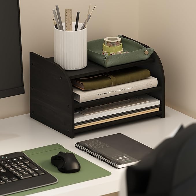 Furinno Classic Desk Organizers and Accessories, 3-Tier Monitor Riser, Office Organization, Desk Top Book Shelf, for Office Supplies, Desk Utilities, Espresso