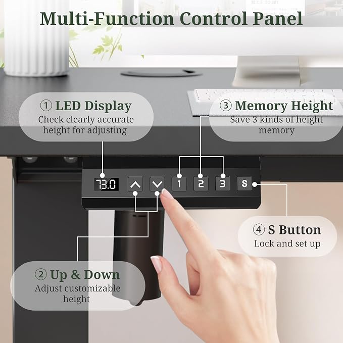 55 x 24 in Electric Standing Desk - Memory Height Adjustable | Ergonomic Sit-to-Stand Rising Computer Table Gaming Workstations with 2 Hooks and Wire Hole for Home Office, Black
