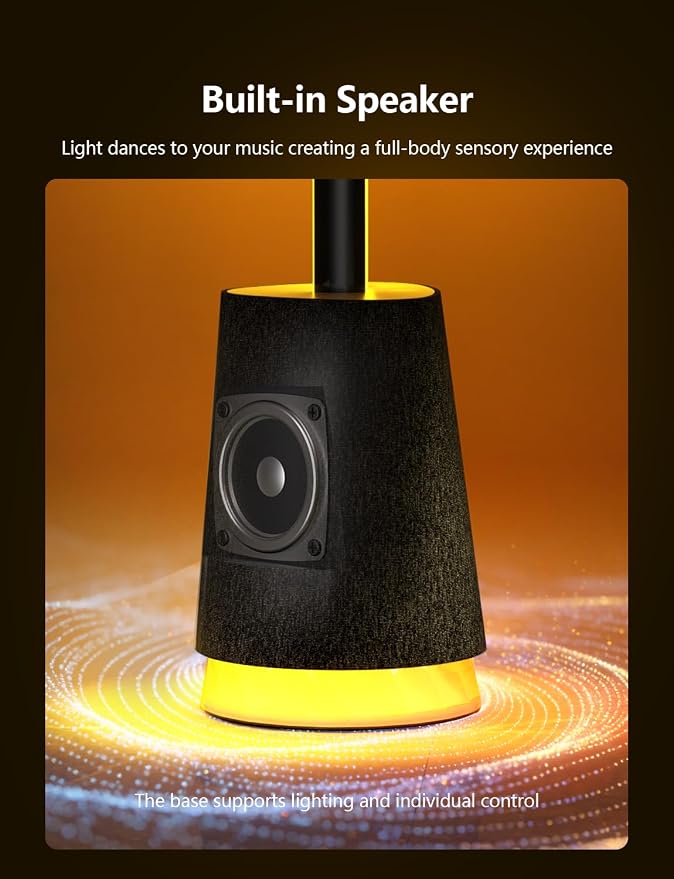Lanmonlily Corner Floor Lamp, 1600lm RGB Corner Lamp, with Bluetooth Speaker and White Noise, Compatible with Alexa & Google, 16 Million DIY Colors, Sync with Music, for Bedroom &Living Room