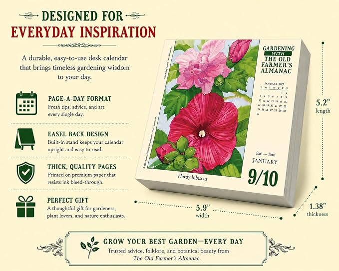 The Old Farmer's Almanac 2027 Daily Desk Calendar: Boxed Page-a-Day Gardening Calendar with Day-to-Day Tips, Folklore, Advice & Planting Secrets