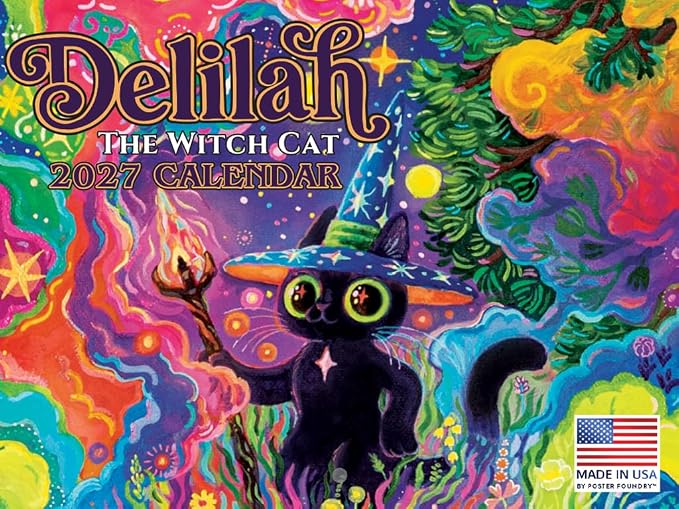 Delilah the Witch Cat Calendar 2027 Monthly Wall Calender 12 Month | American Made In The USA