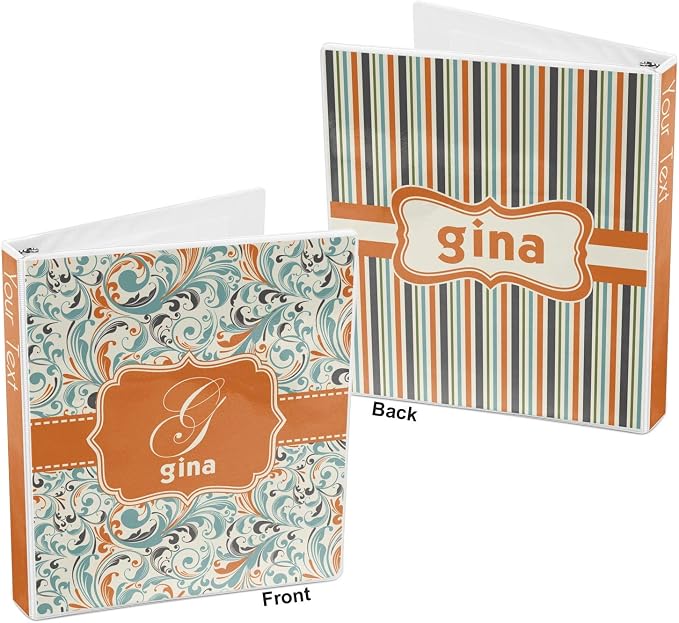Personalized Orange & Blue Leafy Swirls 3-Ring Binder - 1 inch