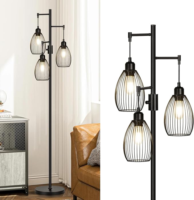Torondo 70’’ Dimmable Floor Lamp, 3 x 800LM LED Edison Bulbs Included, Industrial Floor Lamps for Living Room, Rustic Tall Lamps Standing Lamp for Bedrooms Living Room