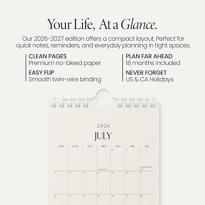 Karto Small Wall Calendar 2026-2027 6x9 in - Beige | July 2026 to December 2027, Vertical, Boosts Productivity, Easy Monthly Planning