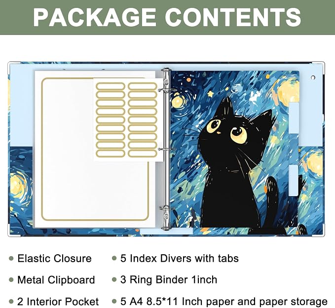 Rouidr 3 Ring Binder with clipboard, 1 inch 8.5 x 11 in Letter Size View Binders Organizer with Dividers Tabs & Clear Sleeves, School Supplies, Office Supplies