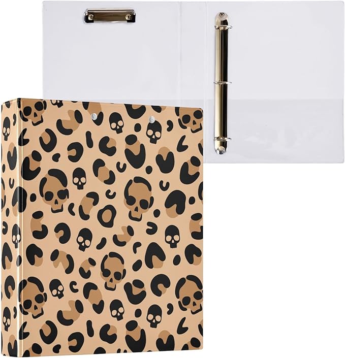 3 Ring Binder Skull Leopard Print 1.5 Inch Three Ring Binder | Cute Binder with 3 Storage Pockets for Women School Office Supplies