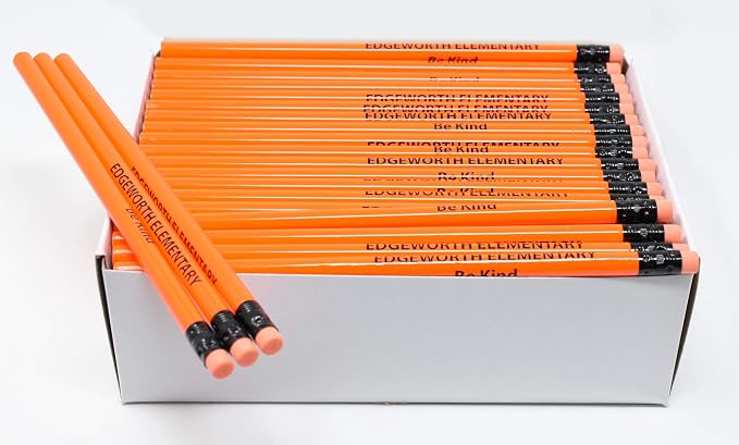 Pencil Guy Promotional Personalized Imprinted Orange Neon Round Pencils- 500 per box. 6 colors to choose from!