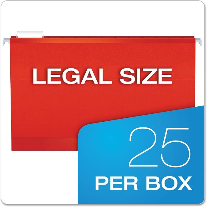 Pendaflex Extra Capacity Reinforced Hanging File Folders, 2", Legal Size, Red, 1/5 Cut, 25/BX (4153x2 RED)