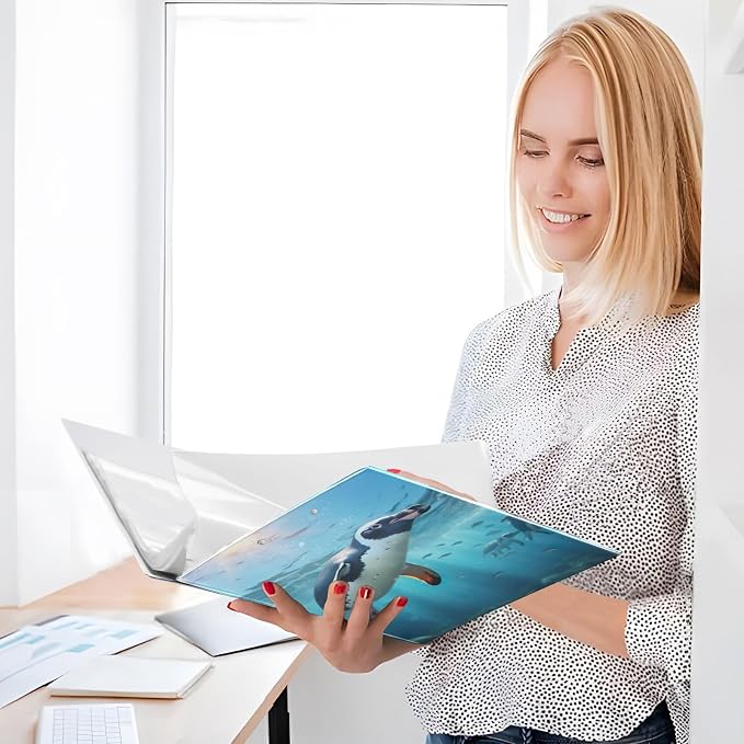 SPRIPORT Penguins Under The Water 1.5 Inch 3 Ring Binder Holds 200 Sheets for Office Supplies Durable PVC Round Ring Binder with Interior Clear Pockets Binder Organizer for Woman Man Home Work