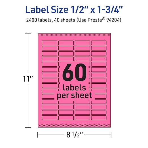 Avery Printable Rectangle Labels, Sure Feed Technology, 1/2" x 1-3/4", Bright Pink Labels, Print-to-The-Edge, Laser/Inkjet Printable, 2,400 Total, Great for Jars and More