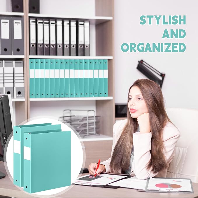 Henoyso 12 Pcs 1.5 Inch 3 Ring Binders, Letter Size,Teal | Binders Bulk, Holds 350 Sheets, Round Rings, Durable Flexible PP Plastic Covers, Pockets Labels, School Office Supplies
