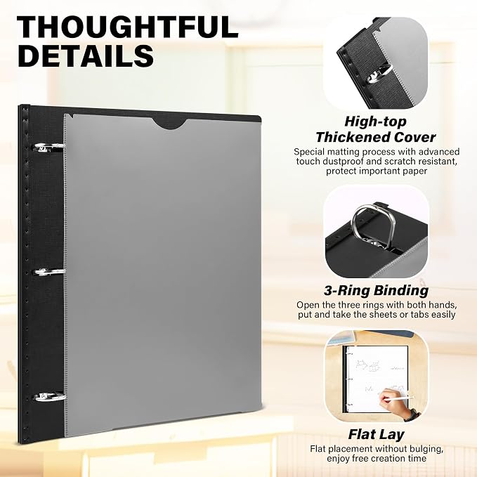 1 Inch Telescoping 3 Ring Binder-12PCS, Flexible Binder with Customized Front Cover, Holds 8.5x11 Paper, School Office Supplies, Black