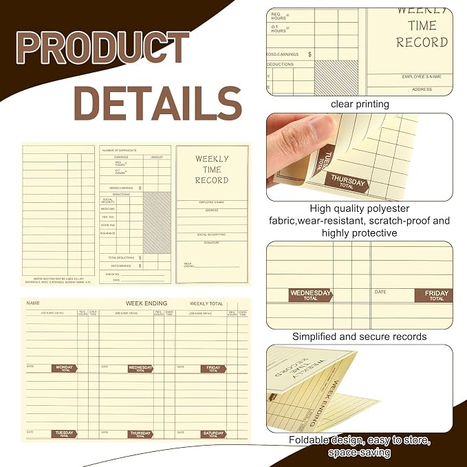 250 Count Weekly Employee Time Cards Preprinted Record Time Sheets Pocket Size 5 x 2.67 Inches Two Sided Yellow Print Timecards for Punch Clock Attendance Payroll Recorder Business