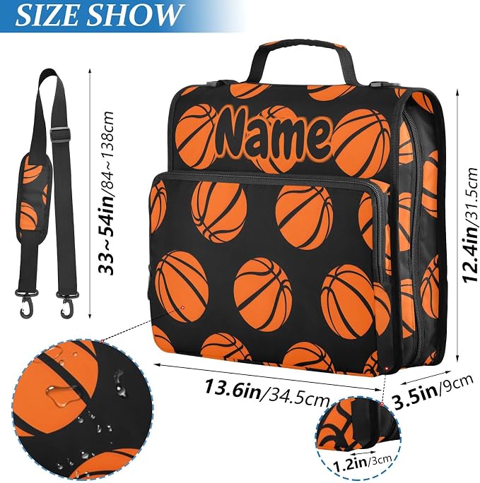 Custom Basketballs Pattern 3 Ring Binder Bag 1.5 inch Personalized Name Binder Organizer 500 Sheet Documents Storage for School Office