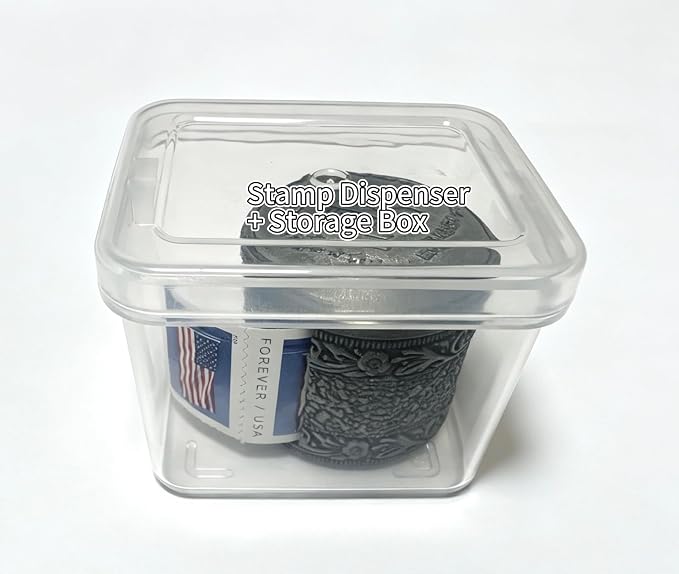 Roll Stamp Dispenser,Roll of 100 Stamps Dispenser,Stamp Roll Dispenser with a Small Storage Box,Perfect for Office & Home Desk Decoration (No Stamps Included)