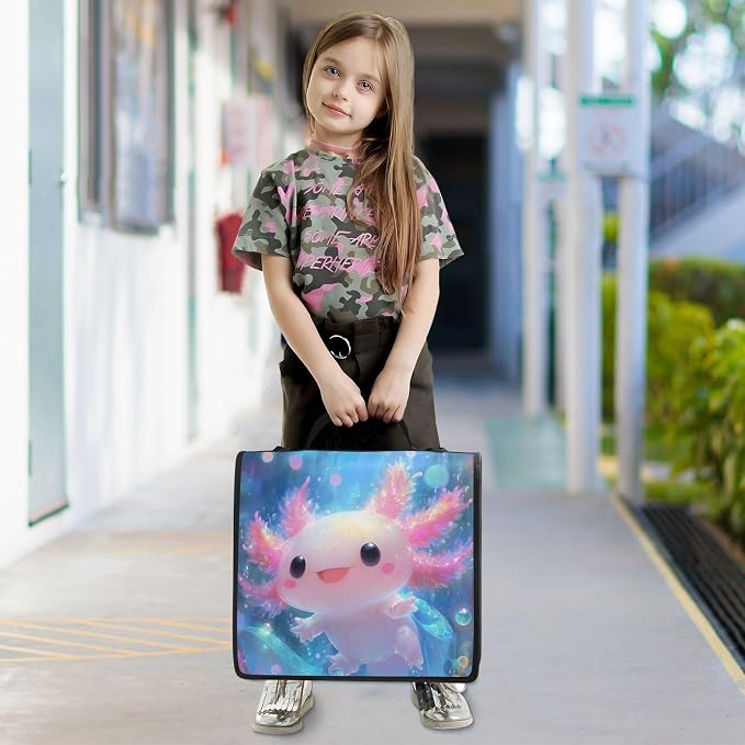 Custom Shiny Axolotl 3 Ring Binder Bag 1.5 inch Personalized Name Binder Organizer 500 Sheet Documents Storage for School Office